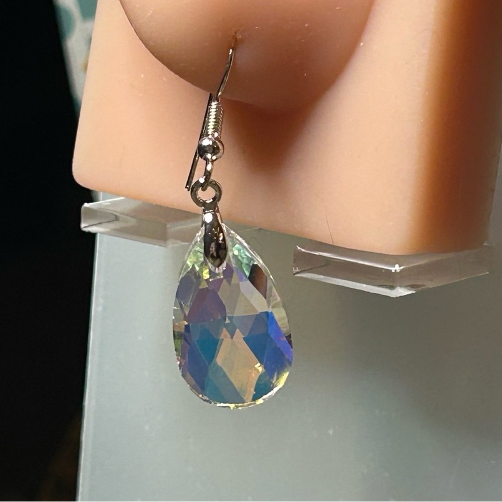 Crystal Teardrop Dangle Earrings - Iridescent